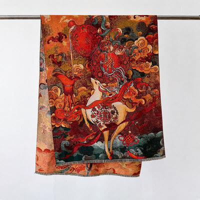 Buddha Stones Fall Winter Lotus Mountain Waves Dunhuang Color Pattern Soft Shawl - Red Deer - 70*188cm - image 12