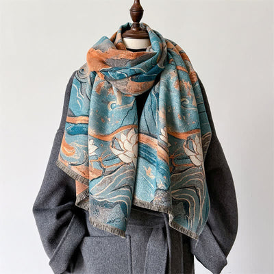 Buddha Stones Fall Winter Lotus Mountain Waves Dunhuang Color Pattern Soft Shawl - image 5