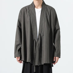 Buddha Stones Fall Minimalist Tang Style Drawstring Solid Men's Kimonos - DimGray - US/UK/AU46，EU56 (5XL) - image 0