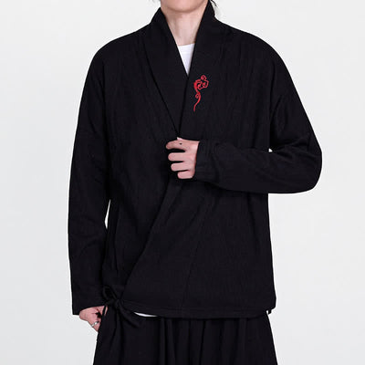 Buddha Stones Fall Winter Casual Tang Style Embroidery Solid Men's Kimonos - image 1