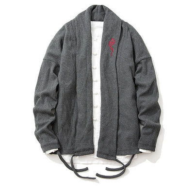 Buddha Stones Fall Winter Casual Tang Style Embroidery Solid Men's Kimonos - image 16