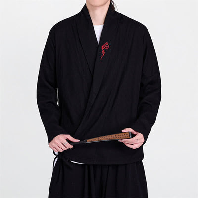 Buddha Stones Fall Winter Casual Tang Style Embroidery Solid Men's Kimonos - image 3
