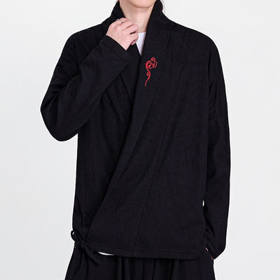 Buddha Stones Fall Winter Casual Tang Style Embroidery Solid Men's Kimonos - image 2