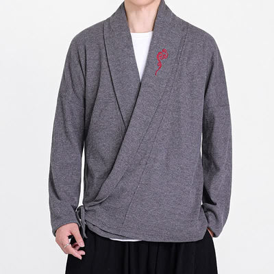 Buddha Stones Fall Winter Casual Tang Style Embroidery Solid Men's Kimonos - image 12