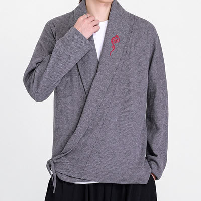 Buddha Stones Fall Winter Casual Tang Style Embroidery Solid Men's Kimonos - image 13