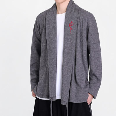 Buddha Stones Fall Winter Casual Tang Style Embroidery Solid Men's Kimonos - image 15