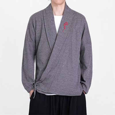 Buddha Stones Fall Winter Casual Tang Style Embroidery Solid Men's Kimonos - SlateGray - US/UK/AU46，EU56 (5XL) - image 11
