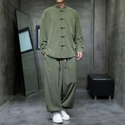 Foviel Fall Winter Tang Style Casual Frog Button Solid Men's Meditation Cloth With Pocket