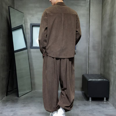 Buddha Stones Fall Winter Tang Style Casual Frog Button Solid Men's Meditation Cloth With Pocket - image 2