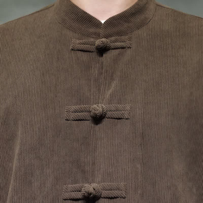 Buddha Stones Fall Winter Tang Style Casual Frog Button Solid Men's Meditation Cloth With Pocket - image 5