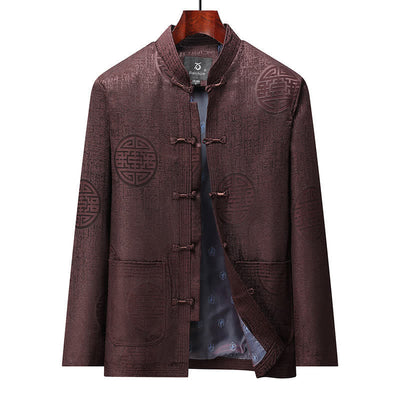 Buddha Stones Fall Winter Vintage Tang Style Frog Button Geometric Men's Jackets With Pocket - Maroon - US/UK/AU46，EU56 (5XL) - image 13
