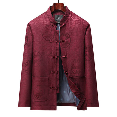 Buddha Stones Fall Winter Vintage Tang Style Frog Button Geometric Men's Jackets With Pocket - Crimson - US/UK/AU46，EU56 (5XL) - image 11