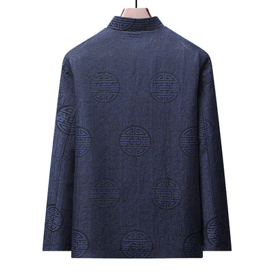 Buddha Stones Fall Winter Vintage Tang Style Frog Button Geometric Men's Jackets With Pocket - image 1