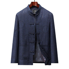 Buddha Stones Fall Winter Vintage Tang Style Frog Button Geometric Men's Jackets With Pocket - Navy - US/UK/AU46，EU56 (5XL) - image 0