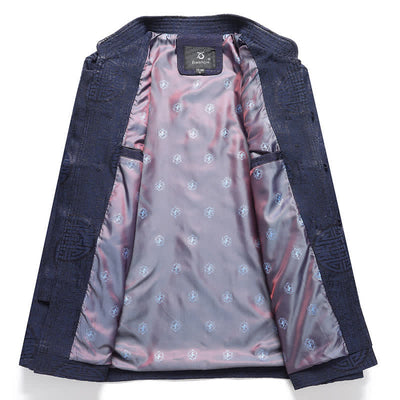 Buddha Stones Fall Winter Vintage Tang Style Frog Button Geometric Men's Jackets With Pocket - image 2
