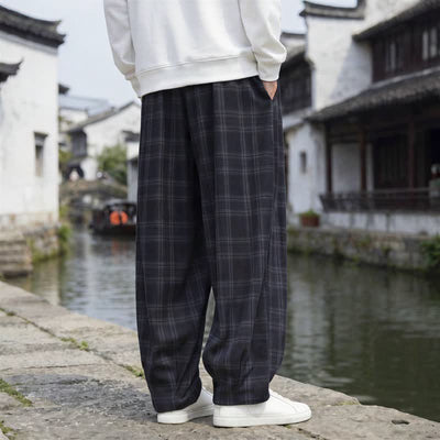 Buddha Stones Fall Winter Casual Vintage Drawstring Plaid Ankle Pants Men's Harem Pants With Pocket - image 7
