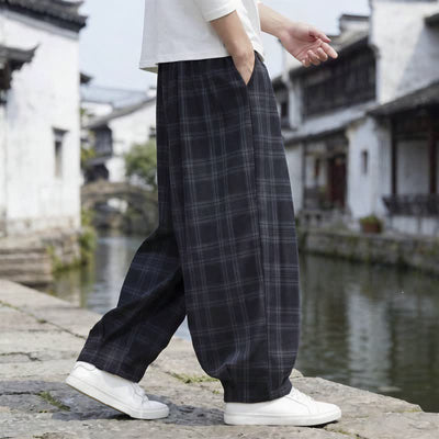 Buddha Stones Fall Winter Casual Vintage Drawstring Plaid Ankle Pants Men's Harem Pants With Pocket - image 9