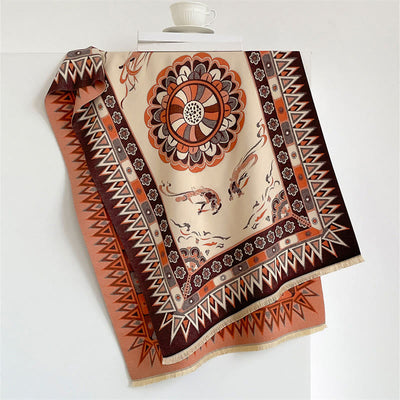 Buddha Stones Spring Fall Mandala Geometric Border Print Tassel Boho Shawl - image 1