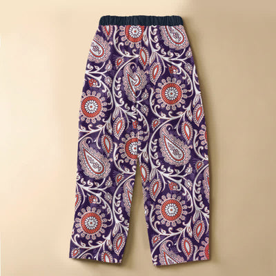 Buddha Stones Pure Cotton Bohemian Paisley Floral Pattern Frog Button Women's Elastic Waist Harem Pants With Pockets - image 6