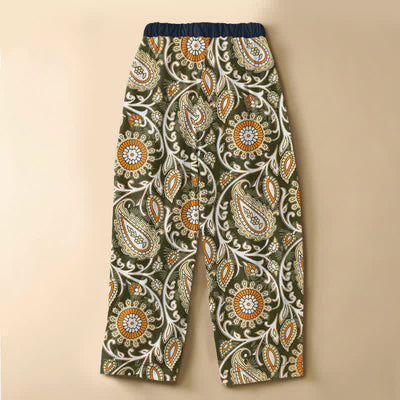 Buddha Stones Pure Cotton Bohemian Paisley Floral Pattern Frog Button Women's Elastic Waist Harem Pants With Pockets - image 8