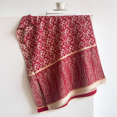 Buddha Stones Spring Fall Paisley Floral Vines Reversible Pattern Shawl - FireBrick - 180*65cm - image 12