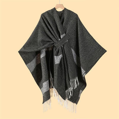 Buddha Stones Fall Winter Boho Striped Tassel Buckle Design Cozy Shawl - image 9