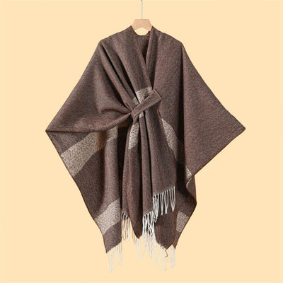 Buddha Stones Fall Winter Boho Striped Tassel Buckle Design Cozy Shawl - image 4