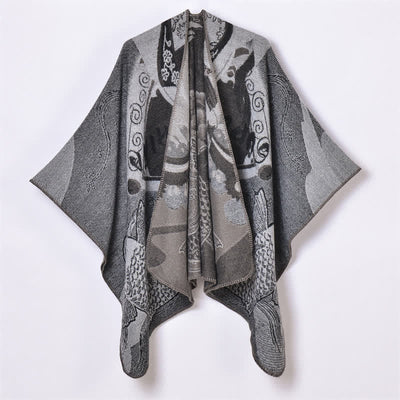 Buddha Stones Fall Winter Koi Fish Clouds Oriental Draped Soft Shawl - DimGray - 130x150cm - image 10