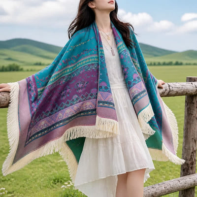 Buddha Stones Fall Winter Boho Geometric Floral Pattern Tassel Shawl - image 33