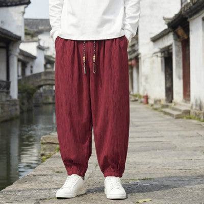 Buddha Stones Spring Fall Casual Vintage Drawstring Solid Ankle Pants Men's Harem Pants With Pockets - image 16