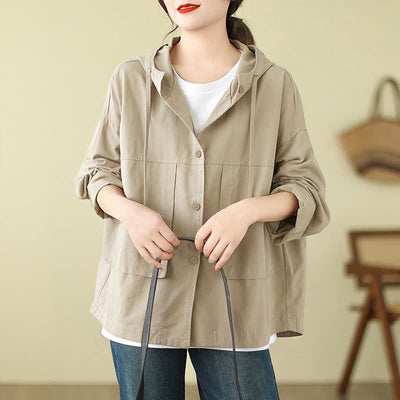 Buddha Stones Fall Casual Minimalist Drawstring Solid Women's Jacket With Pocket - Tan - US12, UK/AU16, EU44 (XL) - image 0