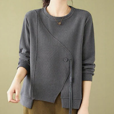 Buddha Stones Fall Winter Minimalist Crew Neck Drawstring Solid Women's Knitwear - image 15