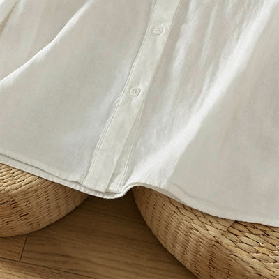 Buddha Stones Fall Vintage Elegant Button-Up Pleats Solid Cotton Women's Long Sleeve Shirts - image 14