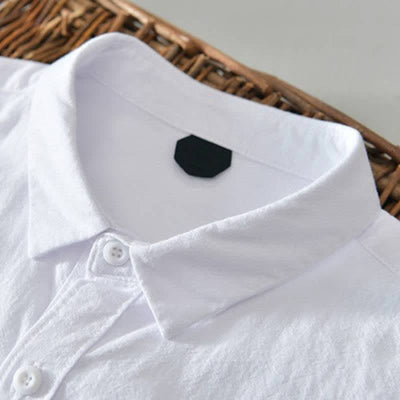Buddha Stones Spring Casual Minimalist Button-Up Solid Cotton Men's Long Sleeve Shirts - image 19