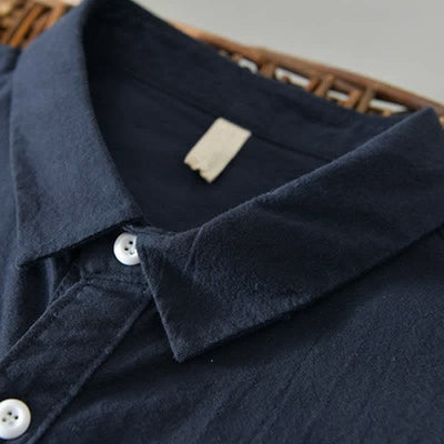 Buddha Stones Spring Casual Minimalist Button-Up Solid Cotton Men's Long Sleeve Shirts - image 7