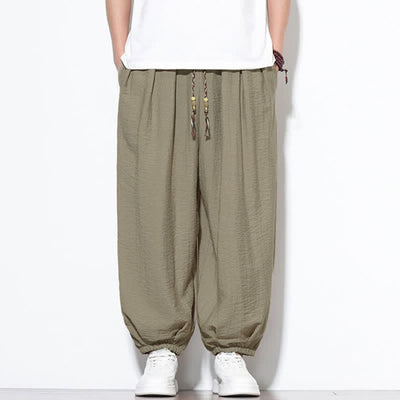 Buddha Stones Summer Casual Boho Drawstring Solid Cropped Pants Men's Harem Pants With Pocket - image 32