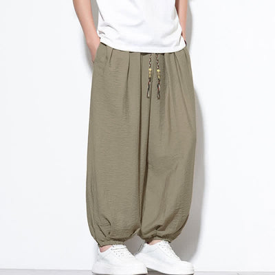 Buddha Stones Summer Casual Boho Drawstring Solid Cropped Pants Men's Harem Pants With Pocket - image 30