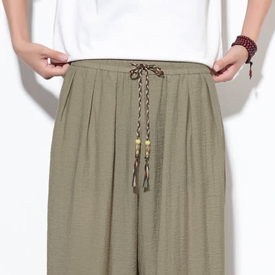 Buddha Stones Summer Casual Boho Drawstring Solid Cropped Pants Men's Harem Pants With Pocket - image 34