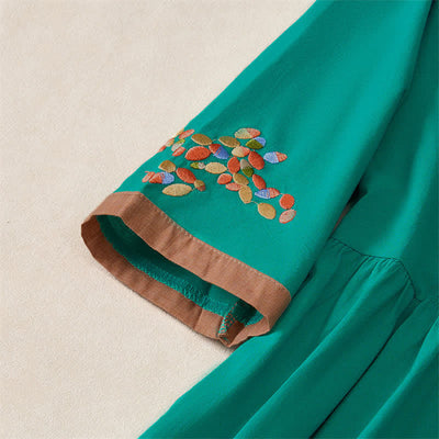 Buddha Stones Spring Ethnic Embroidery Half Sleeve Women's Midi Dress - image 17