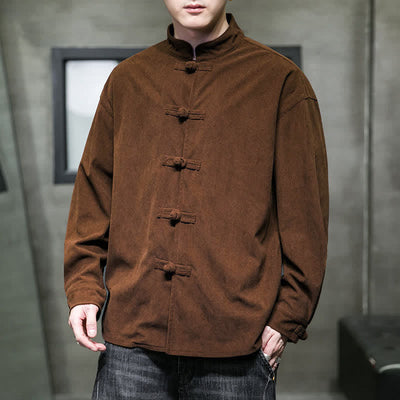 Buddha Stones Fall Winter Casual Tang Style Frog Button Solid Cotton Men's Jacket - image 3