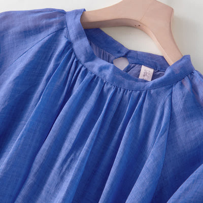 Buddha Stones Plain Drawstring Three Quarter Puff Sleeve Midi Dress With Pockets - image 3