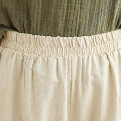 Buddha Stones Casual Plain Lace Splicing Cotton Women's Cropped Wide Leg Pants With Pockets - image 8