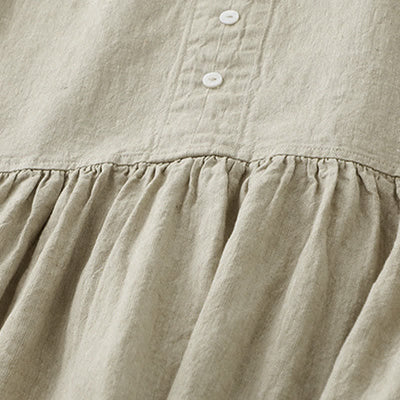 Buddha Stones Daily Casual Pure Color V-Neck Simple Buttons Design Sleeveless Midi Dress - image 4