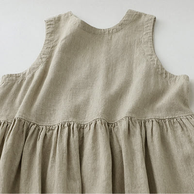 Buddha Stones Daily Casual Pure Color V-Neck Simple Buttons Design Sleeveless Midi Dress - image 3