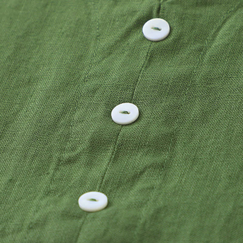 Buddha Stones Daily Casual Pure Color V-Neck Simple Buttons Design Sleeveless Midi Dress - image 13