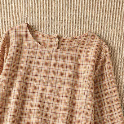 Buddha Stones Summer Casual Vintage Plaid Women's Three-Quarter Sleeve Dress With Pocket - image 4