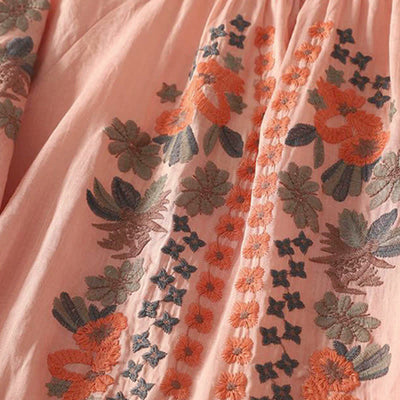 Buddha Stones Summer Boho Embroidery Floral Women's Elbow-Length Sleeve Dress - image 4
