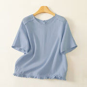 Foviel Summer Casual Minimalist Ruffle Hem Solid Women's Short Sleeve T-Shirts