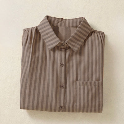 Buddha Stones Summer Casual Button-Up Striped Women's Short Sleeve Shirts With Patch Pocket - image 16