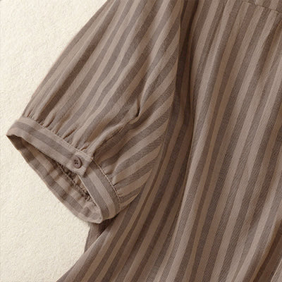 Buddha Stones Summer Casual Button-Up Striped Women's Short Sleeve Shirts With Patch Pocket - image 19